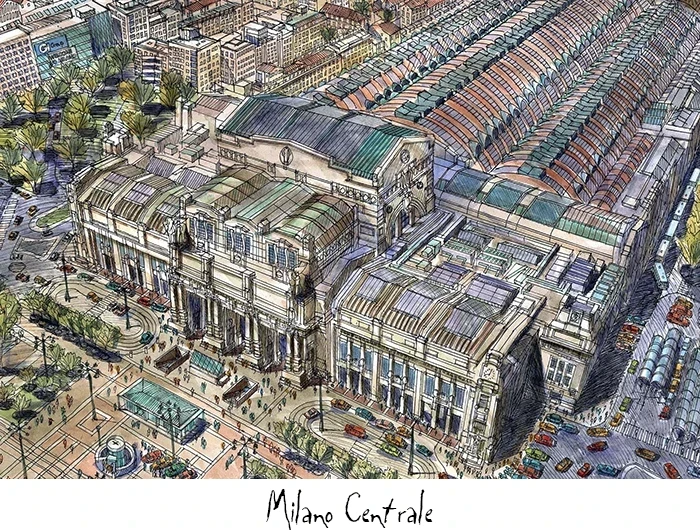 Milan-centrail-train-station-drawing-by-william-block
